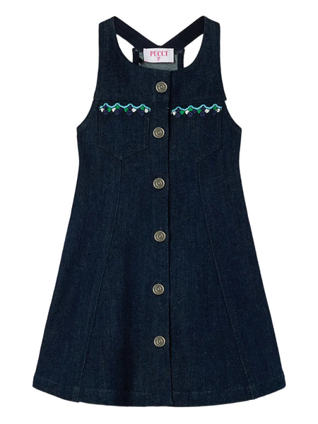 embroidered pocket denim dress