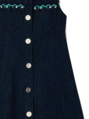 embroidered pocket denim dress