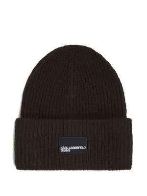 logo-patch ribbed beanie