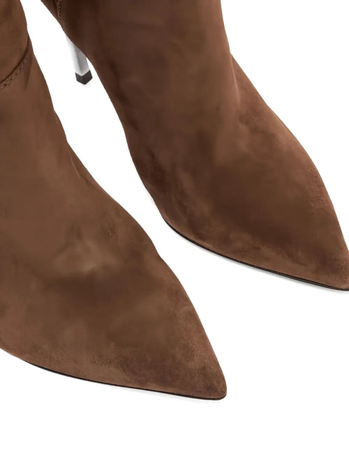 100MM metallic-heel suede over-the-knee boots