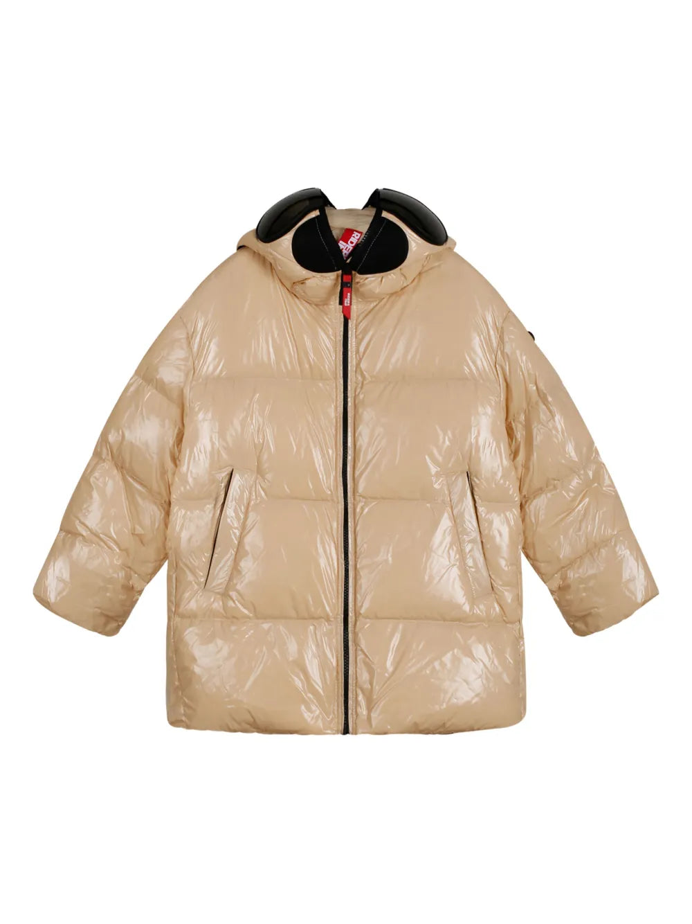 goggle-detail hooded puffer jacket