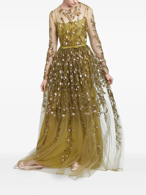 embroidered tulle long dress