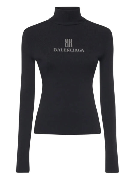 logo-detail ribbed turtleneck top