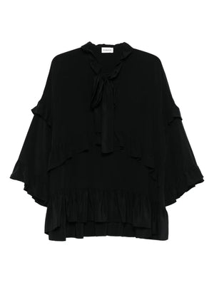 ruffled tie-neck top