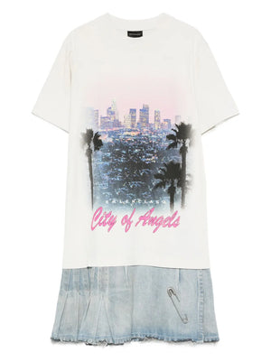 graphic-print layered mini dress