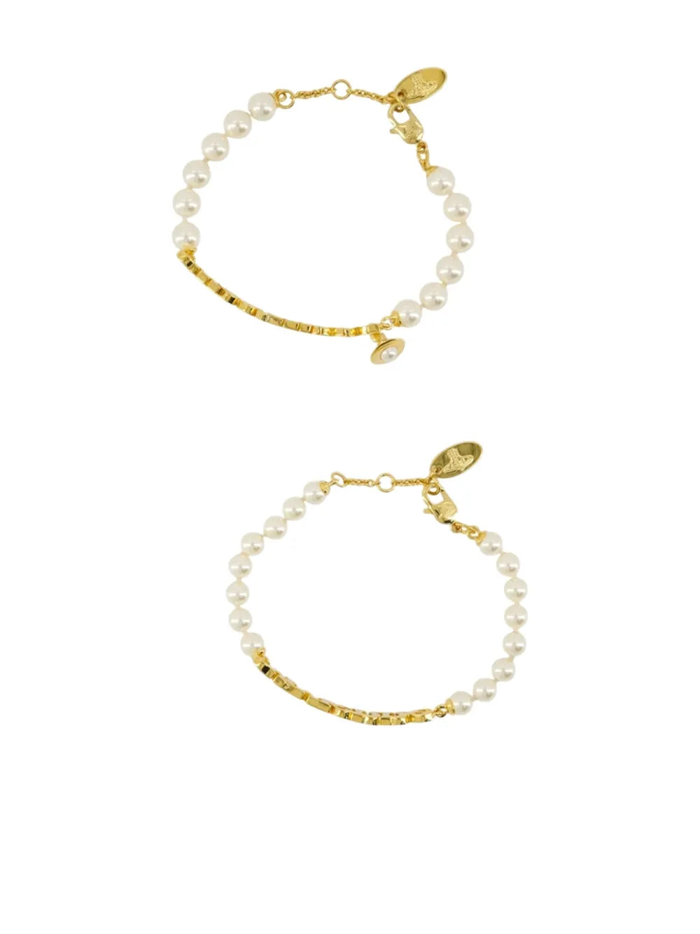 Amelia pearl-embellished brand name bracelets (set of two)