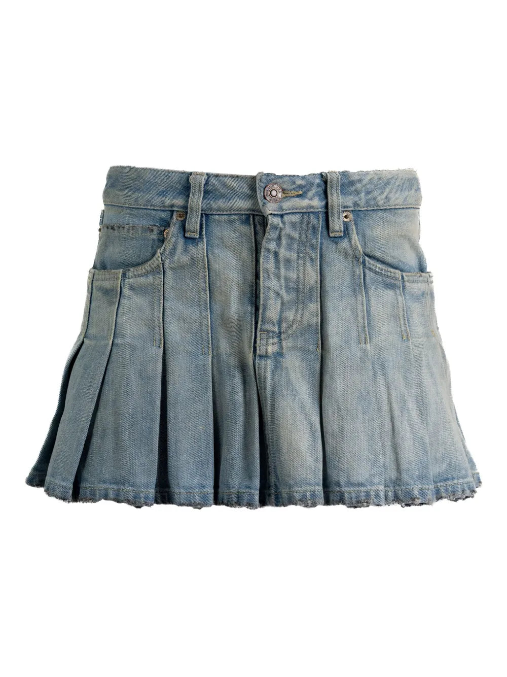 pleated denim mini skirt