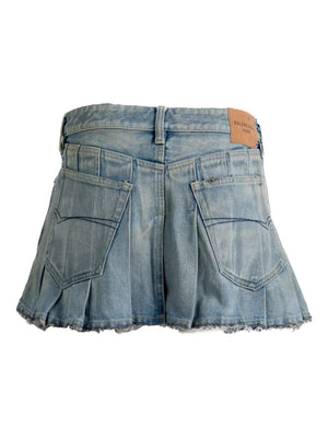 pleated denim mini skirt