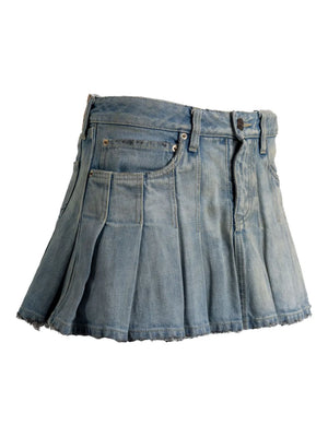 pleated denim mini skirt