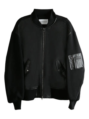 leather-paneled bomber jacket