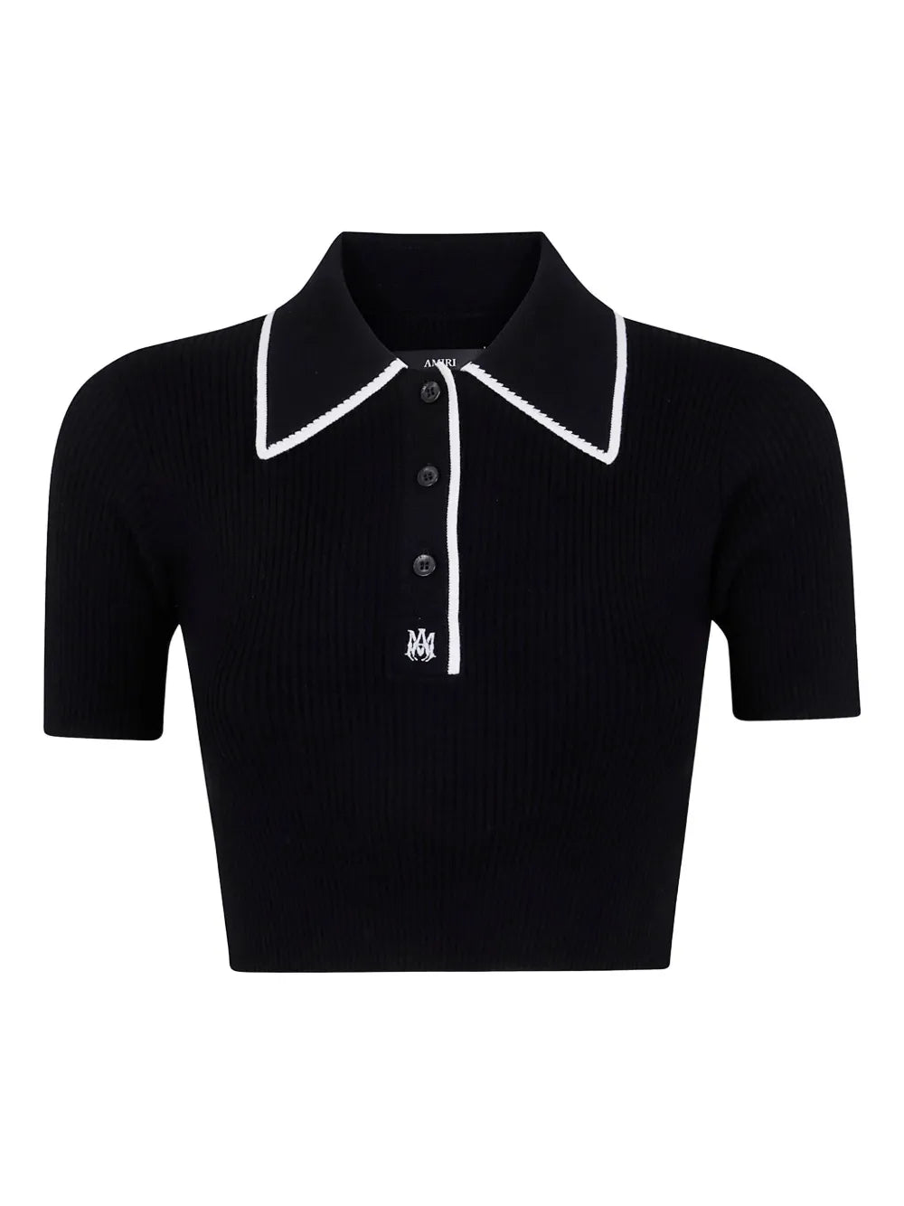 embroidered ribbed-knit polo top