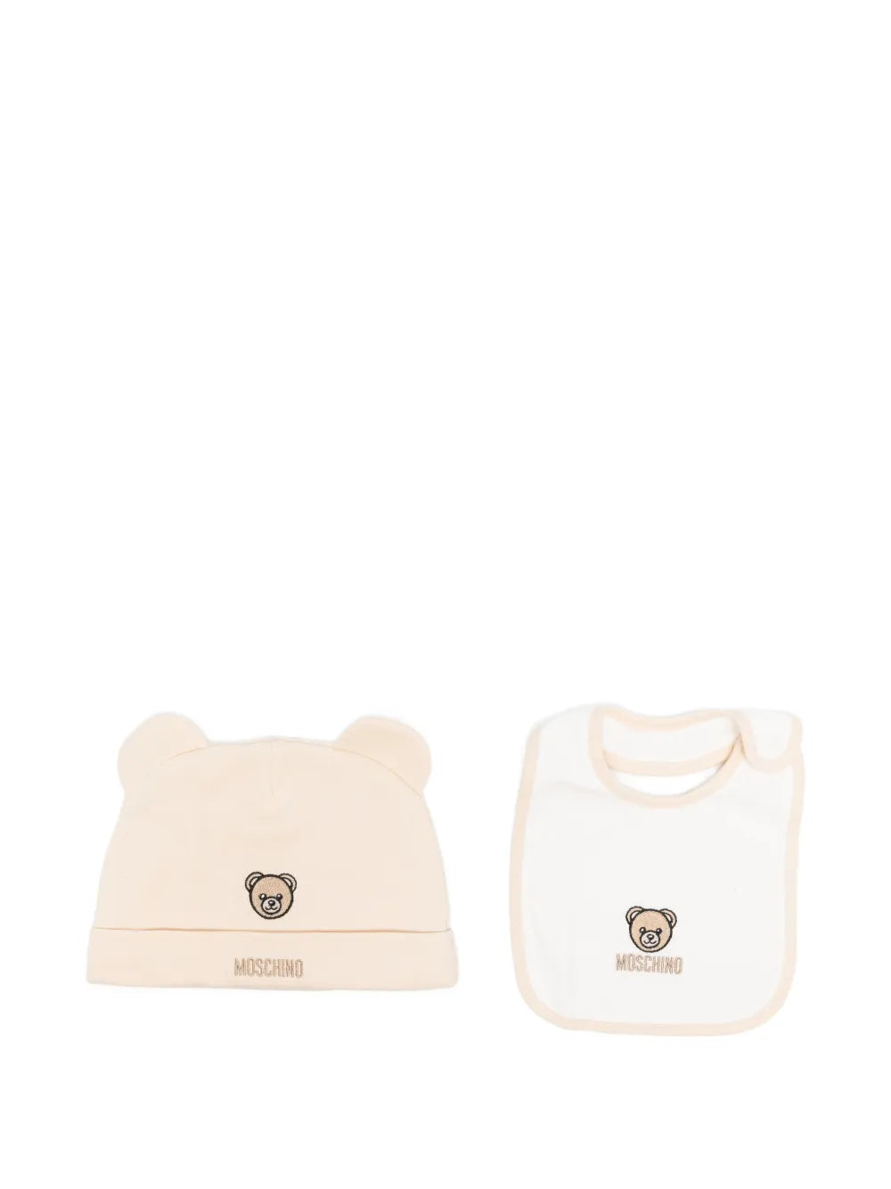 teddy-embroidered hat bib set