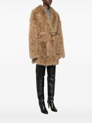 belted faux fur jacket