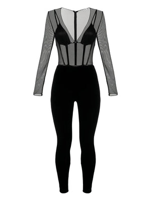 tulle-details zip-back jumpsuit