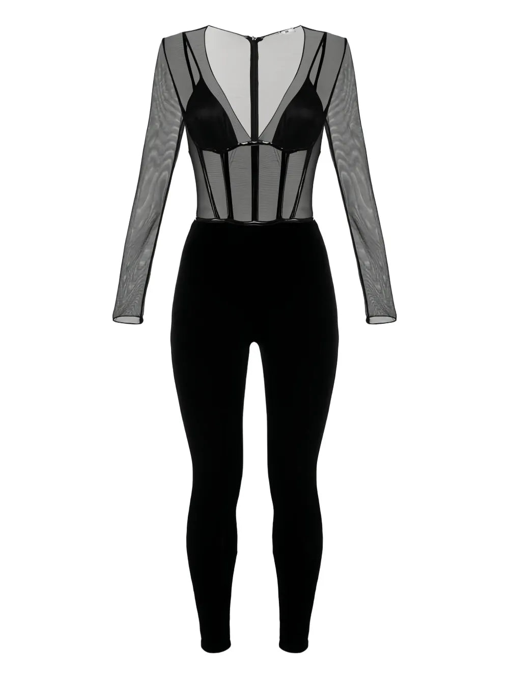 tulle-details zip-back jumpsuit