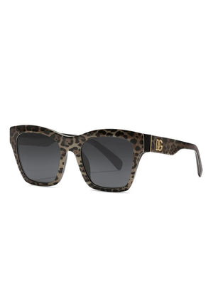 leopard-motif squared-frame sunglasses
