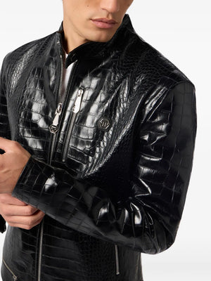 crocodile-print leather jacket