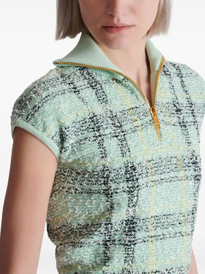 plaid-detail zip-fastening top