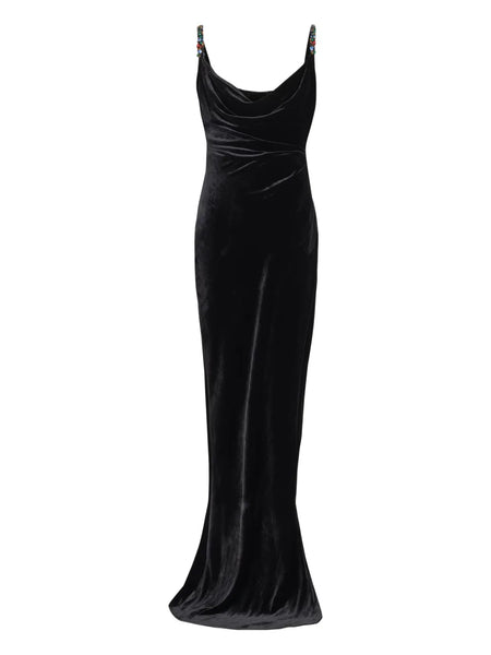 jewel-embellished velvet dress