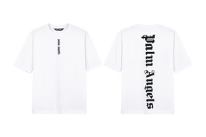 Palm Angels White T-Shirt featuring a large black gothic font logo