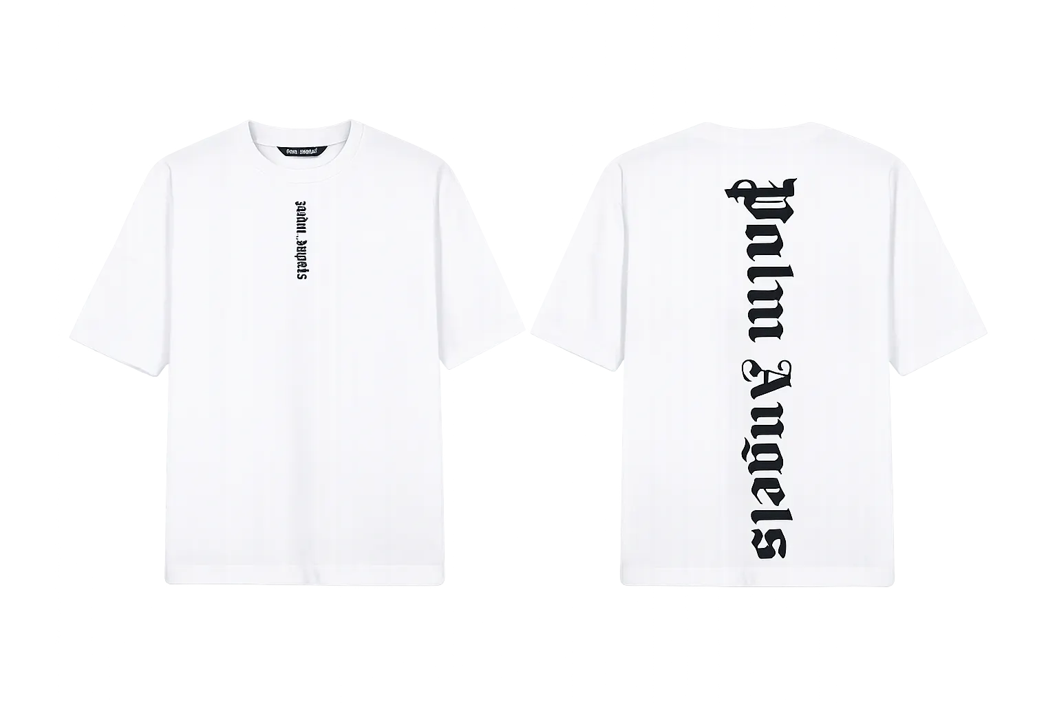 Palm Angels White T-Shirt featuring a large black gothic font logo