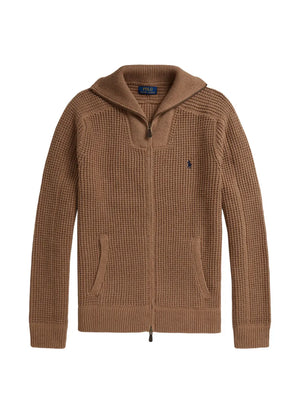 waffle-knit full-zip cardigan
