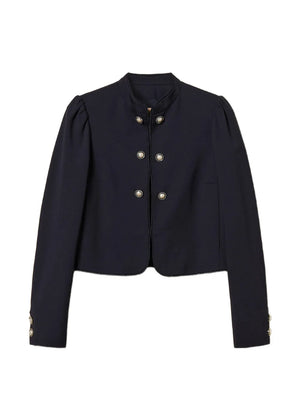 mandarin-collar decorative-button jacket