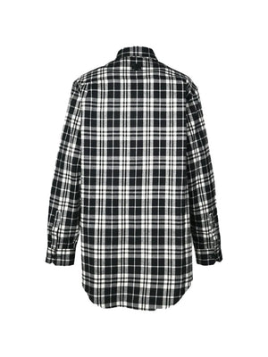 leather cross-patch checked-pattern flannel cotton shirt