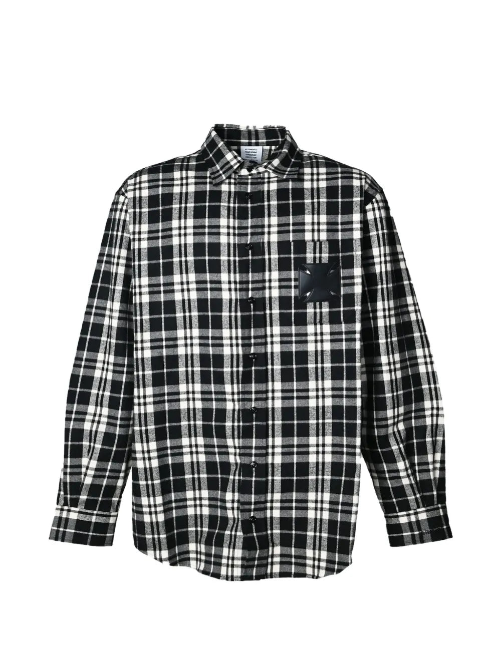 leather cross-patch checked-pattern flannel cotton shirt