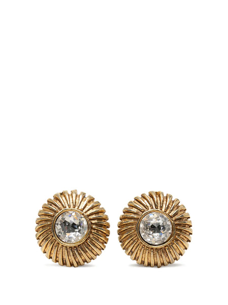 1970-1980 Gold Plated Rhinestone Sunburst Clip On Earrings costume earrings