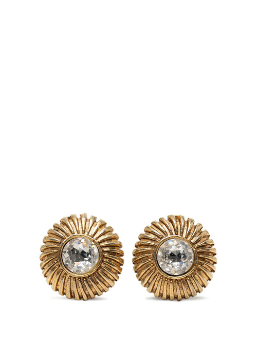 1970-1980 Gold Plated Rhinestone Sunburst Clip On Earrings costume earrings