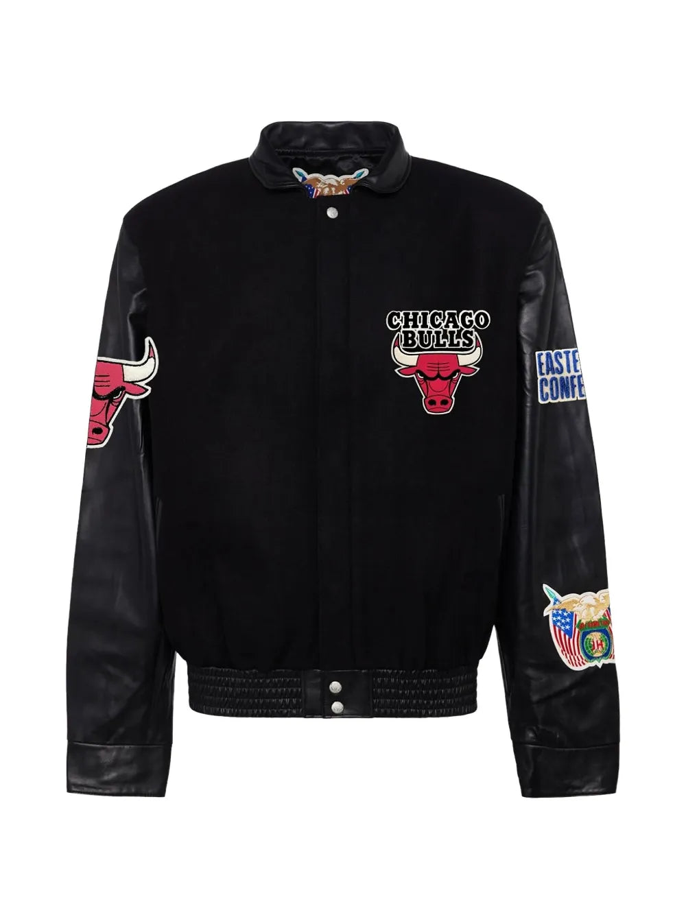 Chicago Bulls leather-sleeve bomber jacket