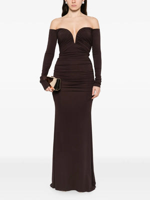 off-the-shoulder gathered maxi dress