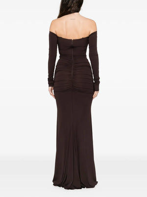 off-the-shoulder gathered maxi dress