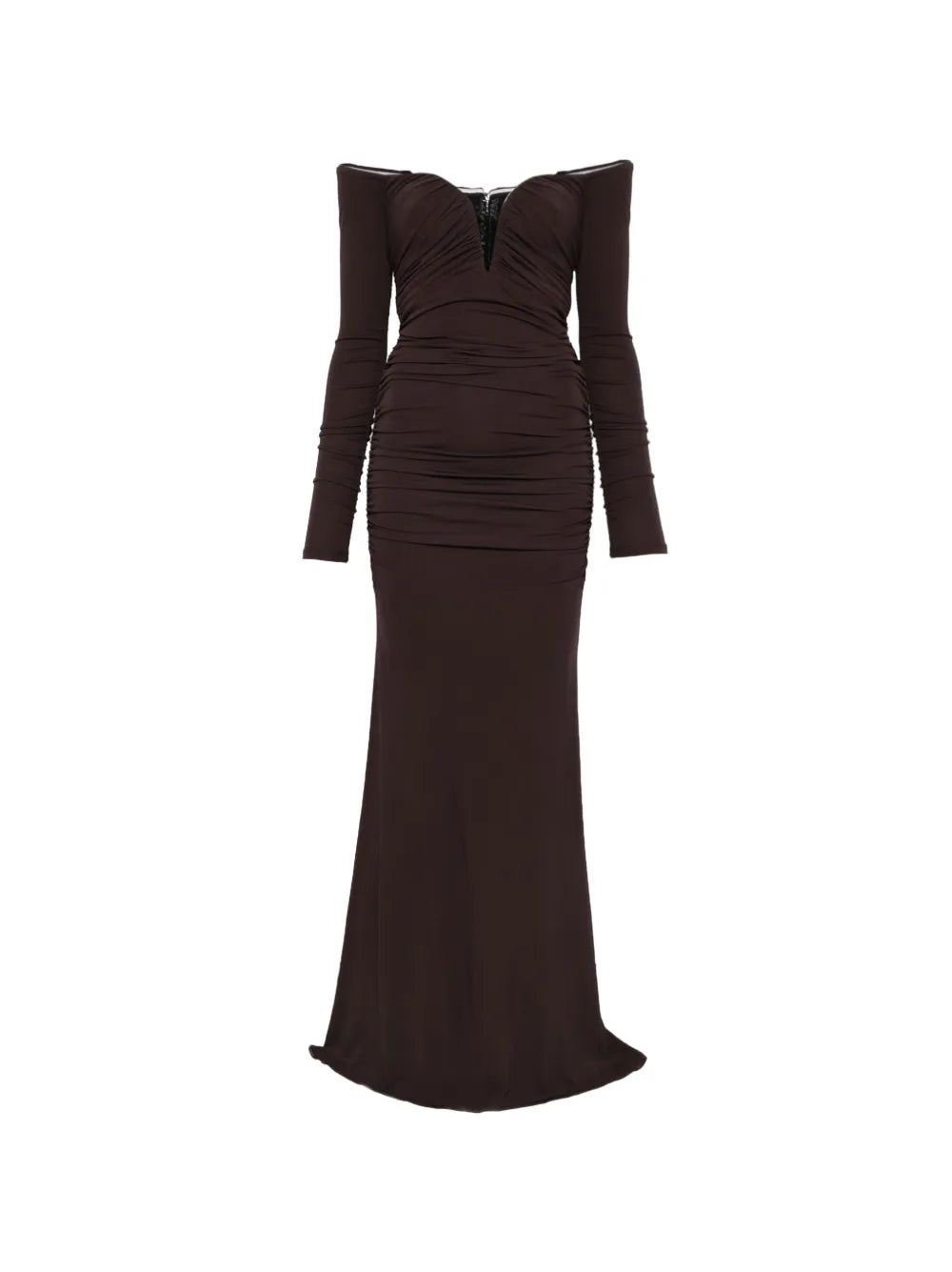 off-the-shoulder gathered maxi dress