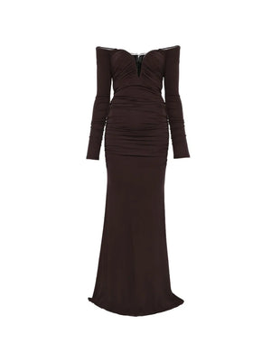 off-the-shoulder gathered maxi dress