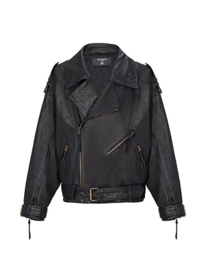 asymmetrical-zip leather jacket
