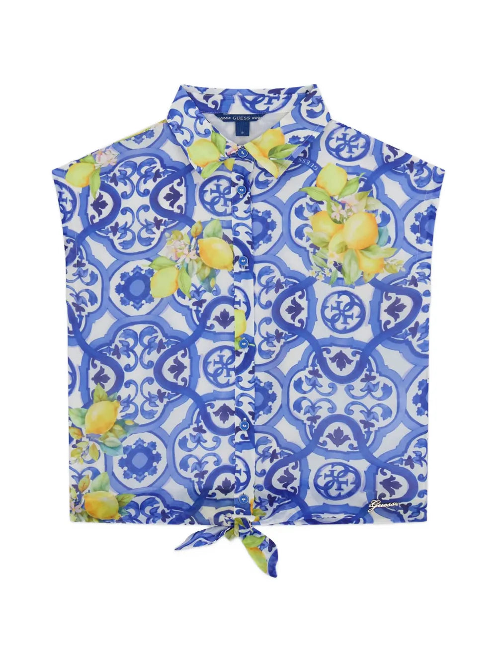 tie-front lemon-print shirt