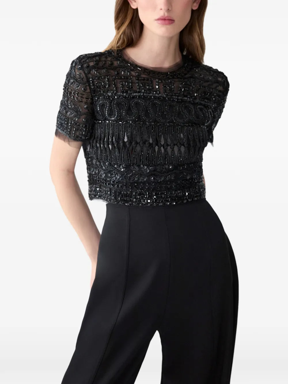embroidered tulle cropped top