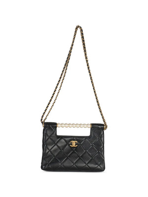 2021-2025 small CC Pearls Bar Handle Shopping quilted bag