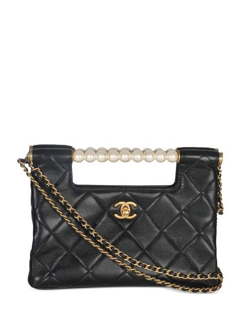 2021-2025 small CC Pearls Bar Handle Shopping quilted bag