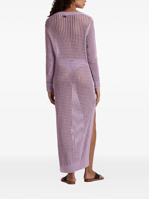crochet-knit long-sleeved dress