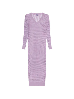 crochet-knit long-sleeved dress