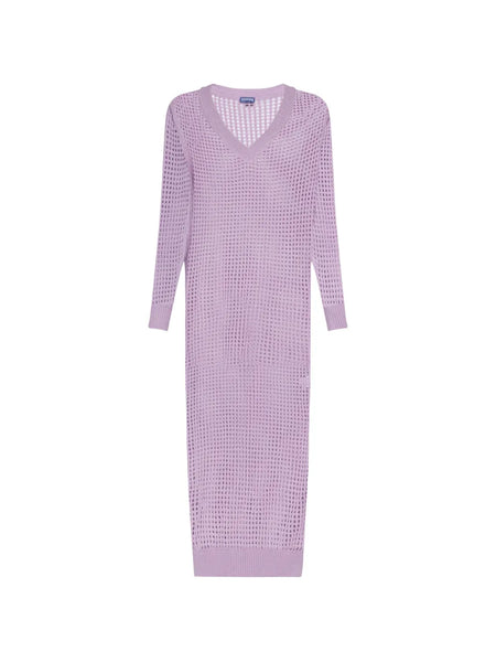 crochet-knit long-sleeved dress