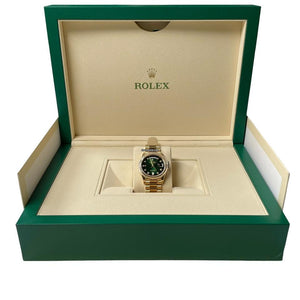 Rolex | Day-Date | 128238-0069 Unworn Green Ombré Diamond Dial | Yellow gold | 36 x 43 mm | Yellow gold | Green | Manual winding