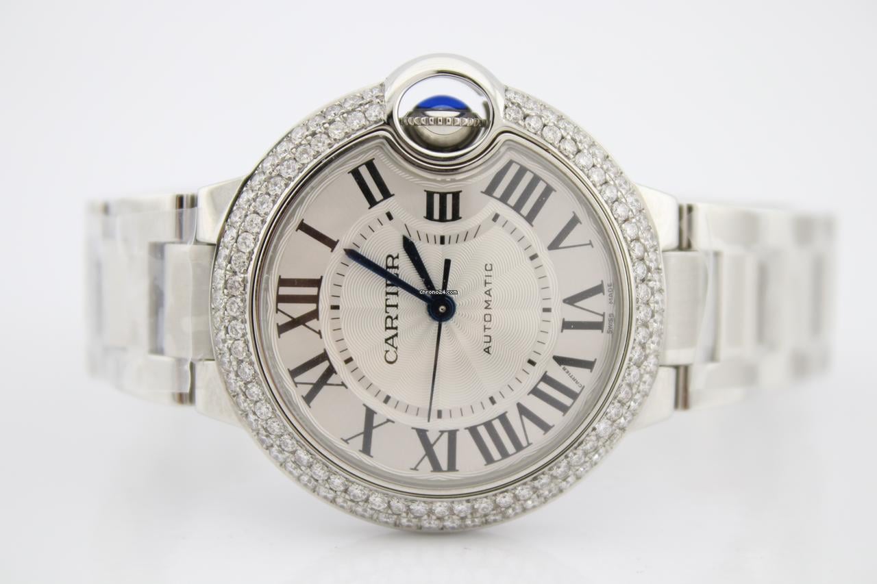 Cartier Ballon Bleu 33mm Stainless Steel Diamond Encrusted Watch WSBB0044