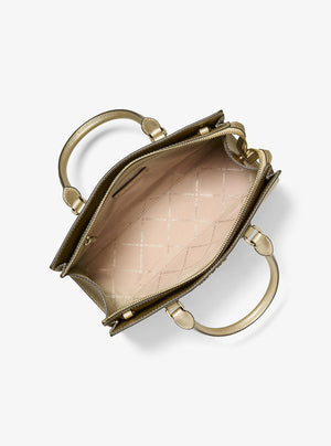 Michael Kors Sheila Medium Metallic Satchel Pale Gold