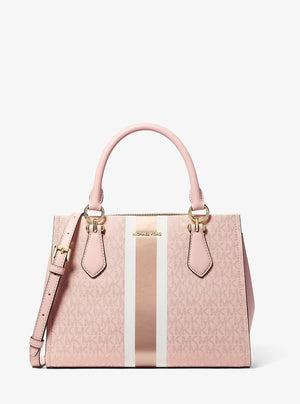 Michael Kors Marilyn Medium Signature Logo Stripe Satchel Powder Blush