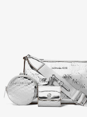 Michael Kors Jet Set Small Patent Logo Debossed Crossbody Bag with Case for Apple Airpods Pro® Silver