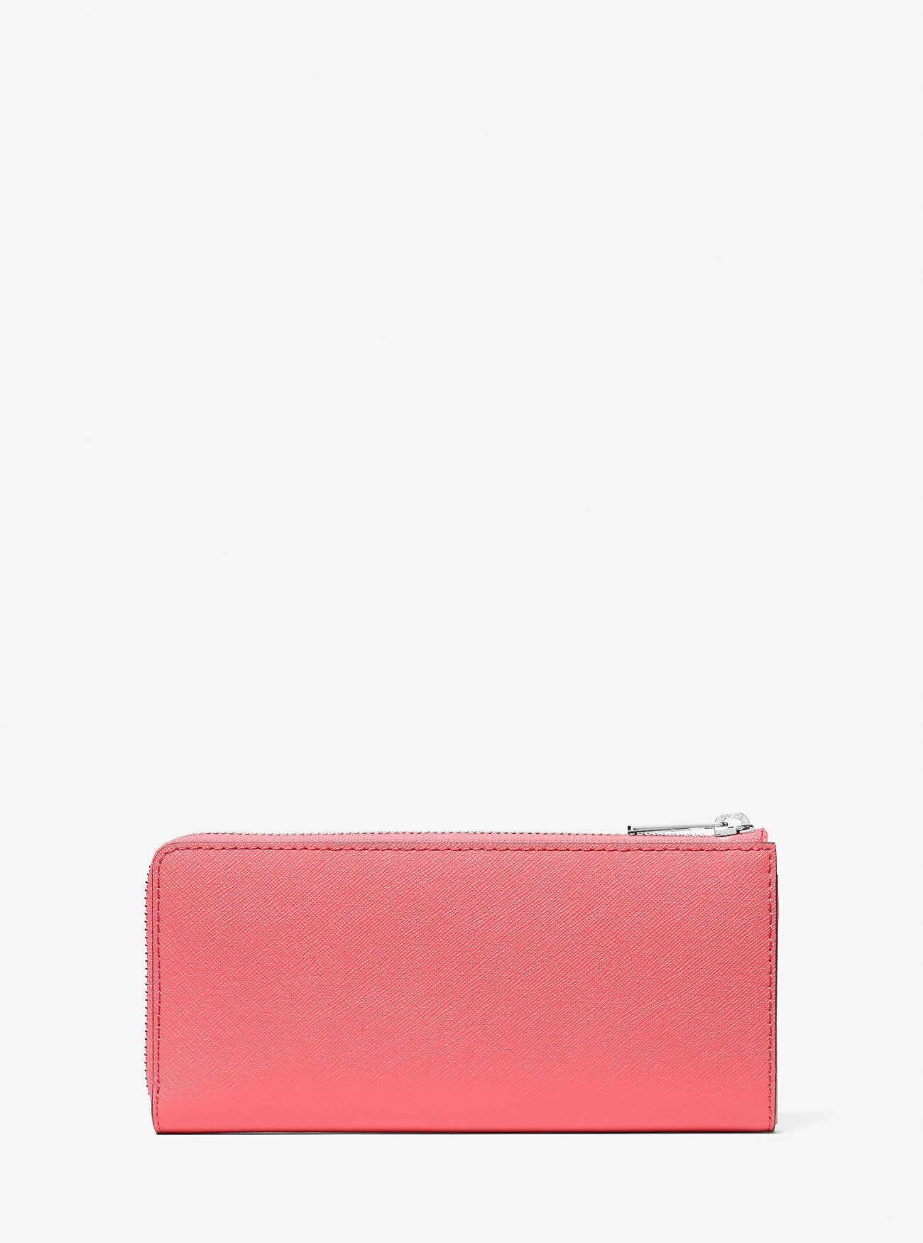 Michael Kors Jet Set Travel Large Saffiano Leather Quarter-Zip Wallet Hibiscus